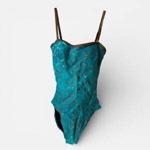 Gottex Teal and Brown One-Piece Swimsuit